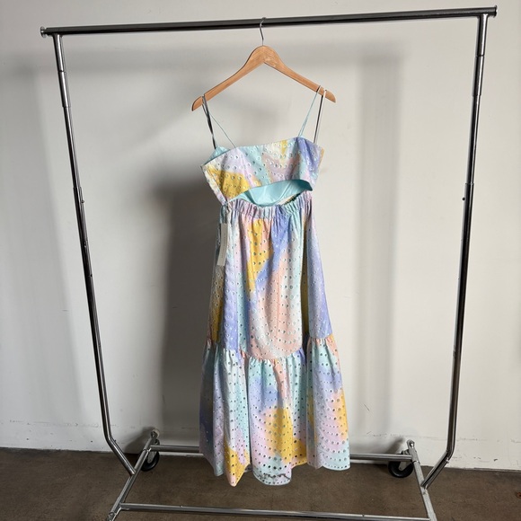 $595 NWT ML Monique Lhuillier Poplin Eyelet Cut Out Midi Dress Sz 4 - Picture 12 of 13